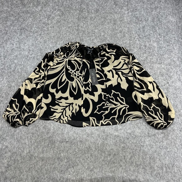 Rachel Zoe Tops - Rachel Zoe Shirt Womens S Beige Floral Balloon Sleeve Chiffon Blouse Top Preppy
